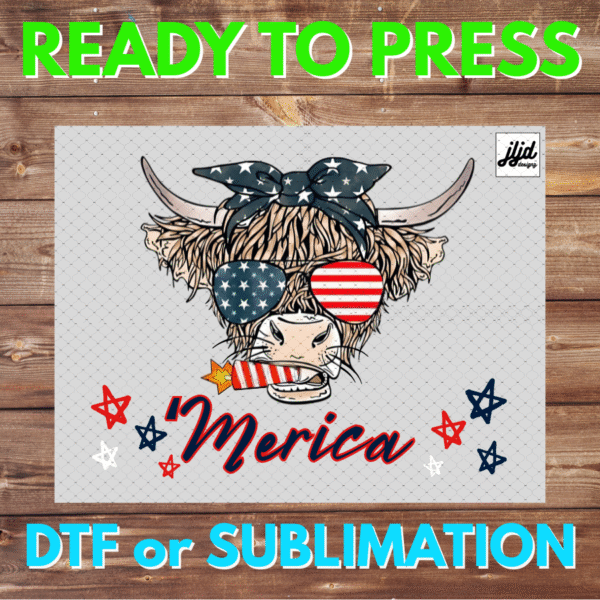 Cow | USA | America | July 4th | farm | DTF | Sublimation