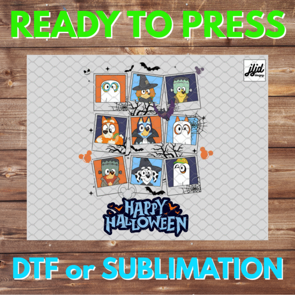 Happy Halloween Bluey | Bingo | coquette grid | DTF | Sublimation