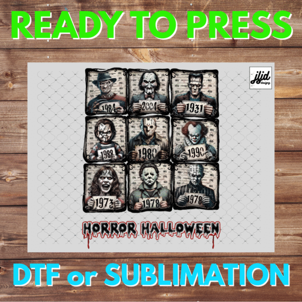 Horror Halloween | Jason It Freddy Michael Myers |  coquette | retro movie | mugshot | DTF | Sublimation