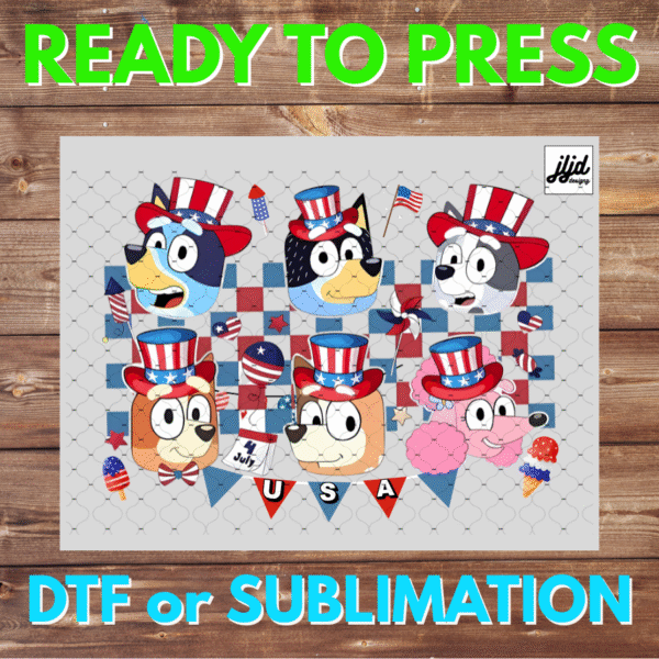 Bluey 4th of July | Bingo | America | USA | DTF | Sublimation