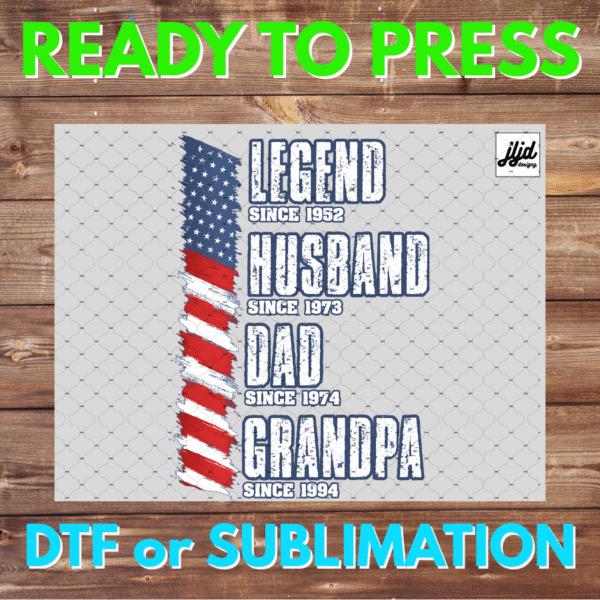 Legend Husband Dad Grandpa | Graphic T Shirt | America USA | Father' Day | DTF | Sublimation