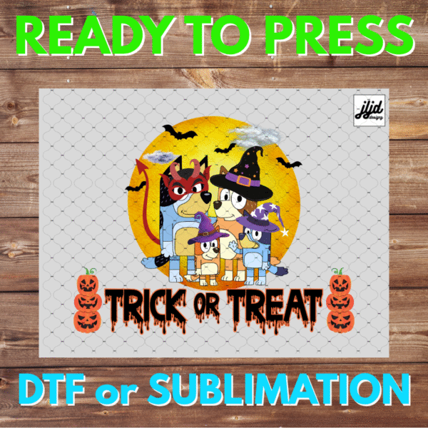 Trick or Treat Bluey Family | Bingo | Halloween | DTF | Sublimation