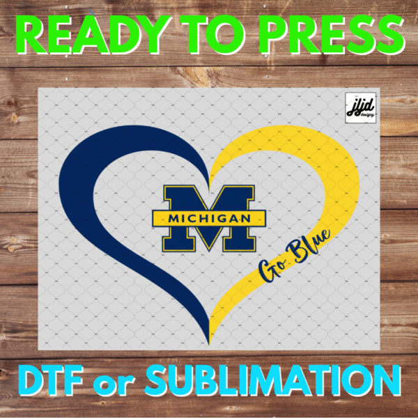 Michigan Go Blue | college football | National Champions | heart | DTF | Sublimation