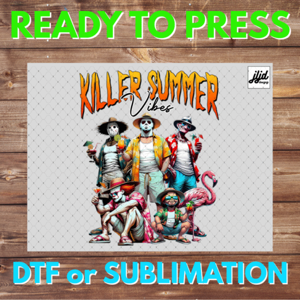 Killer Summer Vibes | beach | horror | Freddie Jason Michael Myers It Clown Chucking | DTF | Sublimation