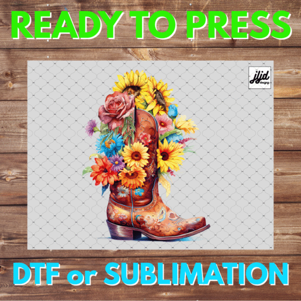 Cow Girl Boot | western | flower | watercolor | DTF | Sublimation