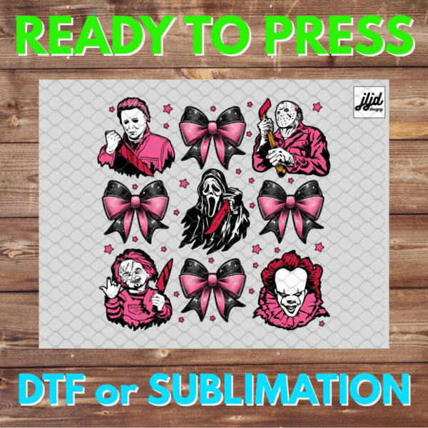 Horror Halloween | Jason It Freddy Michael Myers |  coquette | pink bows | retro movie | DTF | Sublimation