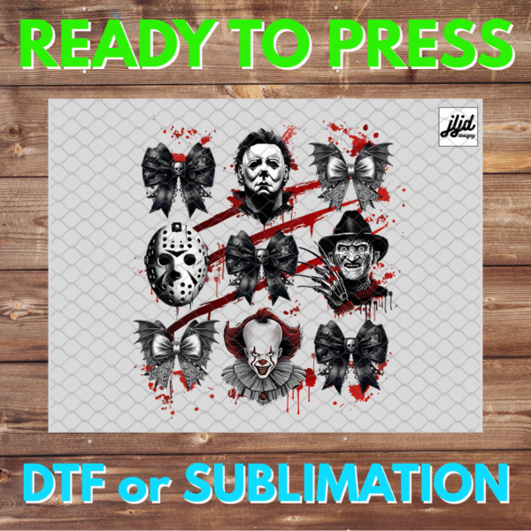 Horror Halloween | Jason It Freddy Michael Myers |  coquette | black bows | retro movie | DTF | Sublimation