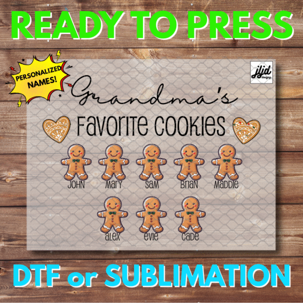 Gingerbread Cookies with Names | Mom | Grandma | Nana | Custom | Personalize | Winter | Christmas | DTF | Sublimation