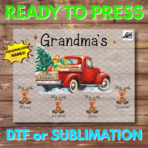Santa Reindeer with Names | Mom | Grandma | Nana | Custom | Personalize | Winter | Christmas | DTF | Sublimation