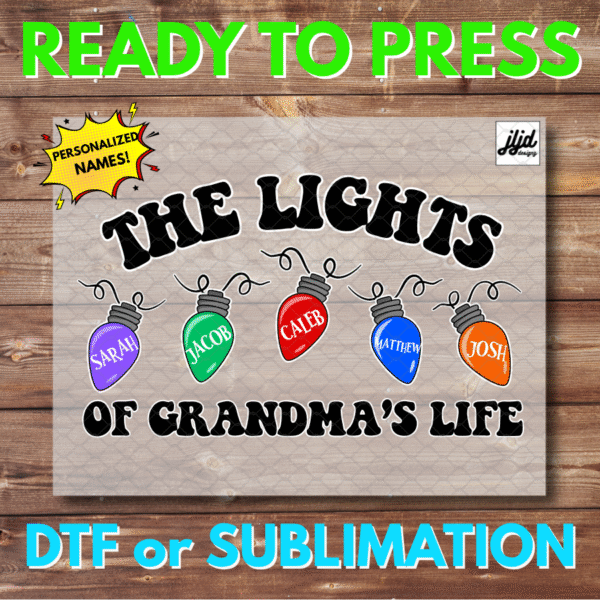 Christmas Lights with Names | Mom | Grandma | Nana | Custom | Personalize | Winter | Christmas | DTF | Sublimation