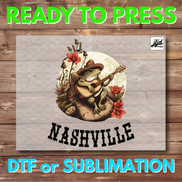 Nashville Guitar Frog | retro | toad | watercolor | DTF | Sublimation