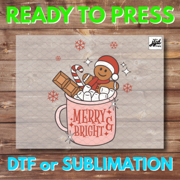 Gingerbread Man | Merry & Bright | Christmas Holiday | coffee | Graphic tee | DTF | Sublimation