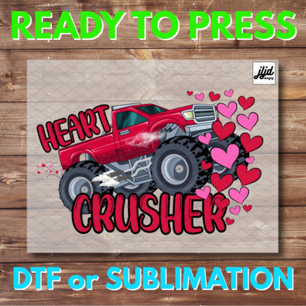 Heart Crusher | Valentine's Day | Graphic tee | Monster Truck | DTF | Sublimation